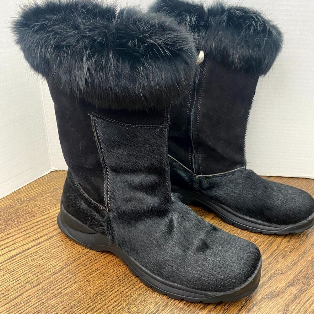 Tecnica Women's Cow Hair Winter Boots Size 9.5 Black Mid-Calf Fur Lined Italy